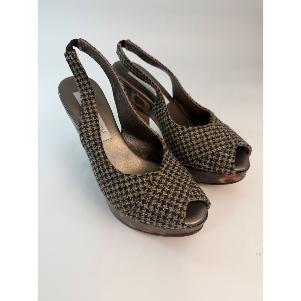 Olivia Rose Tal New York Houndstooth Leopard Platform Slingback Heels Size 37